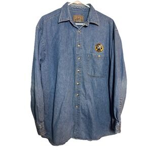 Vintage Gear for Sports Denim Shirt M Hong Kong Einstein Bros Bagels Embroidered